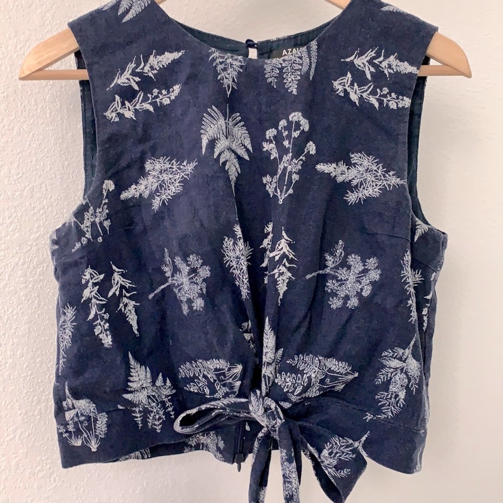 Azalea botanical print cotton tie crop top